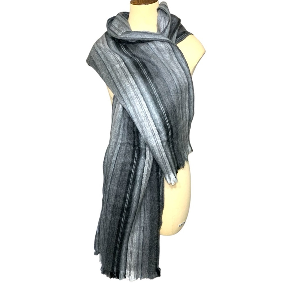 Pokoloko Artisanal Gray Scarf Alpaca Blend Sz Hand Loomed In Ecuador 12 in X 76